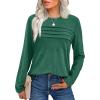 imageXIEERDUO Womens Pleated Tunic Tops Fall Long Sleeve Blouses Fashion Curved Hem Shirts Dressy Casual S3XLDeep Green