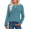 imageXIEERDUO Womens Pleated Tunic Tops Fall Long Sleeve Blouses Fashion Curved Hem Shirts Dressy Casual S3XLTurquoise