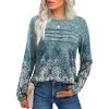imageXIEERDUO Womens Pleated Tunic Tops Fall Long Sleeve Blouses Fashion Curved Hem Shirts Dressy Casual S3XLZ Blue Floral