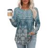 imageXIEERDUO Womens Pleated Tunic Tops Fall Long Sleeve Blouses Fashion Curved Hem Shirts Dressy Casual S3XLZ Blue Floral