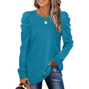 imageXIEERDUO Long Sleeve Shirts for Women Puff Sleeve Tops Pullover Sweaters Fall Fashion Womens Clothing Loose Fit04adeep Sky Blue