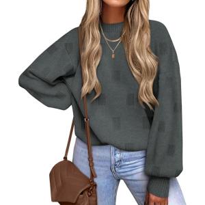 imageXIEERDUO Womens Sweaters Pullover Knit Sweater Turtleneck Long Sleeve Shirts Fall Fashion 2025Grey