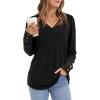 imageXIEERDUO Thermal Fall Outfits 2025 Dressy Casual Womens Sweater Fashion Clothing V Neck Tunic TopsBlack