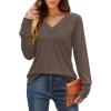 imageXIEERDUO Thermal Fall Outfits 2025 Dressy Casual Womens Sweater Fashion Clothing V Neck Tunic TopsCoffee