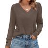 imageXIEERDUO Thermal Fall Outfits 2025 Dressy Casual Womens Sweater Fashion Clothing V Neck Tunic TopsCoffee