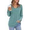imageXIEERDUO Thermal Fall Outfits 2025 Dressy Casual Womens Sweater Fashion Clothing V Neck Tunic TopsGreyblue