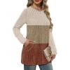 imageXIEERDUO Long Sleeve Shirts for Women Crewneck Tunic Tops Loose Fit Dressy Womens Sweaters with Pockets Fall Fashion 2025Colorblockapricot