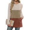 imageXIEERDUO Long Sleeve Shirts for Women Crewneck Tunic Tops Loose Fit Dressy Womens Sweaters with Pockets Fall Fashion 2025Colorblockapricot