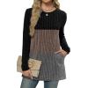 imageXIEERDUO Long Sleeve Shirts for Women Crewneck Tunic Tops Loose Fit Dressy Womens Sweaters with Pockets Fall Fashion 2025Colorblockblack
