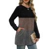 imageXIEERDUO Long Sleeve Shirts for Women Crewneck Tunic Tops Loose Fit Dressy Womens Sweaters with Pockets Fall Fashion 2025Colorblockblack