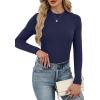 imageXIEERDUO Womens Long Sleeve Thermal Shirt Fleece Mock Neck Tops 2025 Fashion Slim FitNavy Blue
