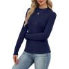 imageXIEERDUO Womens Long Sleeve Thermal Shirt Fleece Mock Neck Tops 2025 Fashion Slim FitNavy Blue