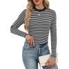 imageXIEERDUO Womens Long Sleeve Thermal Shirt Fleece Mock Neck Tops 2025 Fashion Slim FitStripe Black