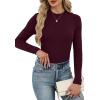 imageXIEERDUO Womens Long Sleeve Thermal Shirt Fleece Mock Neck Tops 2025 Fashion Slim FitWine