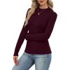 imageXIEERDUO Womens Long Sleeve Thermal Shirt Fleece Mock Neck Tops 2025 Fashion Slim FitWine