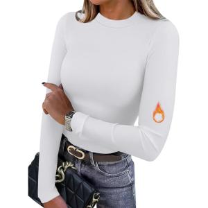 imageXIEERDUO Womens Long Sleeve Thermal Shirt Fleece Mock Neck Tops 2025 Fashion Slim FitWhite