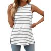 imageXIEERDUO Womens Tank Tops Crewneck Loose Fit Basic Casual Summer Side Split Sleeveless ShirtsEawhite Stripe