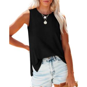 imageXIEERDUO Womens Tank Tops Crewneck Loose Fit Basic Casual Summer Side Split Sleeveless ShirtsAblack