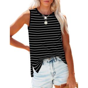 imageXIEERDUO Womens Tank Tops Crewneck Loose Fit Basic Casual Summer Side Split Sleeveless ShirtsEablack Stripe