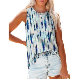 imageXIEERDUO Womens Tank Tops Crewneck Loose Fit Basic Casual Summer Side Split Sleeveless ShirtsEbblue Printed