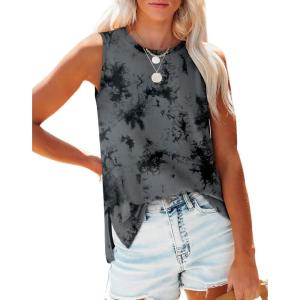imageXIEERDUO Womens Tank Tops Crewneck Loose Fit Basic Casual Summer Side Split Sleeveless ShirtsEbgrey Tie Dye