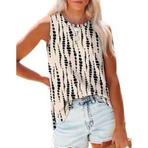 imageXIEERDUO Womens Tank Tops Crewneck Loose Fit Basic Casual Summer Side Split Sleeveless ShirtsEbkhaki Printed