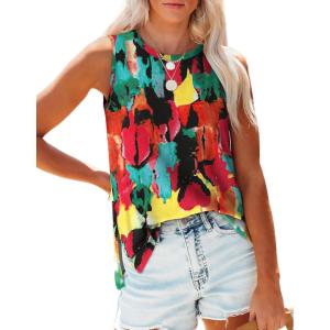 imageXIEERDUO Womens Tank Tops Crewneck Loose Fit Basic Casual Summer Side Split Sleeveless ShirtsEbpink Print