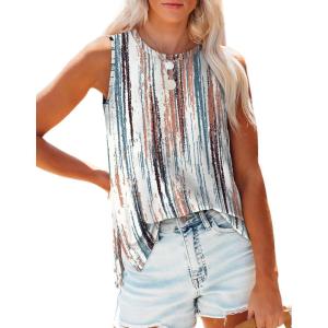 imageXIEERDUO Womens Tank Tops Crewneck Loose Fit Basic Casual Summer Side Split Sleeveless ShirtsEbtie Dye Brown