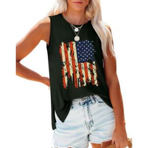imageXIEERDUO Womens Tank Tops Crewneck Loose Fit Basic Casual Summer Side Split Sleeveless ShirtsEcblack Flag