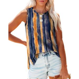imageXIEERDUO Womens Tank Tops Crewneck Loose Fit Basic Casual Summer Side Split Sleeveless ShirtsGtie Dye Print
