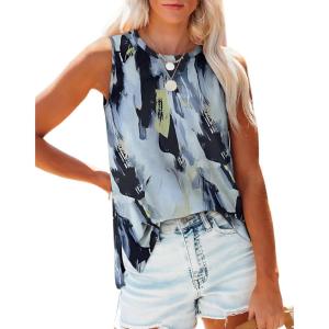 imageXIEERDUO Womens Tank Tops Crewneck Loose Fit Basic Casual Summer Side Split Sleeveless ShirtsHablue Tie Dye