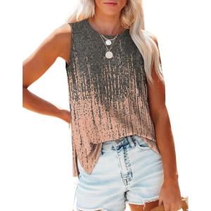 imageXIEERDUO Womens Tank Tops Crewneck Loose Fit Basic Casual Summer Side Split Sleeveless ShirtsHfpeach Print