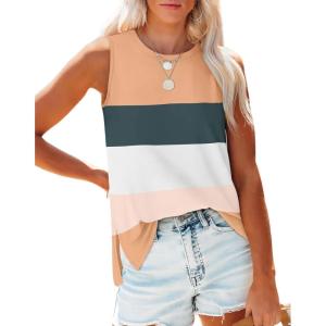 imageXIEERDUO Womens Tank Tops Crewneck Loose Fit Basic Casual Summer Side Split Sleeveless ShirtsHipeach Colorblock