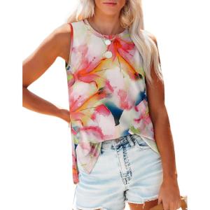 imageXIEERDUO Womens Tank Tops Crewneck Loose Fit Basic Casual Summer Side Split Sleeveless ShirtsHjpeach Floral