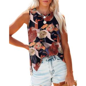 imageXIEERDUO Womens Tank Tops Crewneck Loose Fit Basic Casual Summer Side Split Sleeveless ShirtsHkhaki Floral