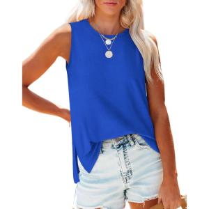 imageXIEERDUO Womens Tank Tops Crewneck Loose Fit Basic Casual Summer Side Split Sleeveless ShirtsJblue