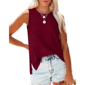 imageXIEERDUO Womens Tank Tops Crewneck Loose Fit Basic Casual Summer Side Split Sleeveless ShirtsKburgundy