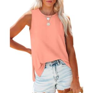 imageXIEERDUO Womens Tank Tops Crewneck Loose Fit Basic Casual Summer Side Split Sleeveless ShirtsLcoral