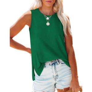 imageXIEERDUO Womens Tank Tops Crewneck Loose Fit Basic Casual Summer Side Split Sleeveless ShirtsMgreen