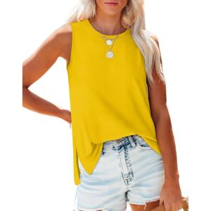 imageXIEERDUO Womens Tank Tops Crewneck Loose Fit Basic Casual Summer Side Split Sleeveless ShirtsNyellow