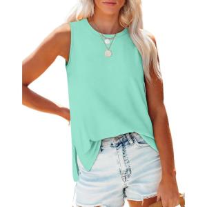 imageXIEERDUO Womens Tank Tops Crewneck Loose Fit Basic Casual Summer Side Split Sleeveless ShirtsPlake Green