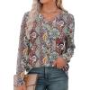 imageXIEERDUO Long Sleeve Shirts for Women V Neck Fall Tops Basic Tunic Tops Loose Fit Dressy 2025Boho Flower