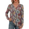 imageXIEERDUO Long Sleeve Shirts for Women V Neck Fall Tops Basic Tunic Tops Loose Fit Dressy 2025Boho Flower