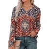 imageXIEERDUO Long Sleeve Shirts for Women V Neck Fall Tops Basic Tunic Tops Loose Fit Dressy 2025Boho Print
