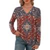 imageXIEERDUO Long Sleeve Shirts for Women V Neck Fall Tops Basic Tunic Tops Loose Fit Dressy 2025Boho Print