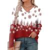 imageXIEERDUO Long Sleeve Shirts for Women V Neck Fall Tops Basic Tunic Tops Loose Fit Dressy 2025Christmas Print