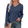 imageXIEERDUO Long Sleeve Shirts for Women V Neck Fall Tops Basic Tunic Tops Loose Fit Dressy 2025Dark Blue