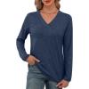 imageXIEERDUO Long Sleeve Shirts for Women V Neck Fall Tops Basic Tunic Tops Loose Fit Dressy 2025Dark Blue