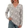 imageXIEERDUO Long Sleeve Shirts for Women V Neck Fall Tops Basic Tunic Tops Loose Fit Dressy 2025Patternedapricot Print