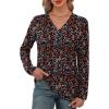 imageXIEERDUO Long Sleeve Shirts for Women V Neck Fall Tops Basic Tunic Tops Loose Fit Dressy 2025Patternedblack Floral